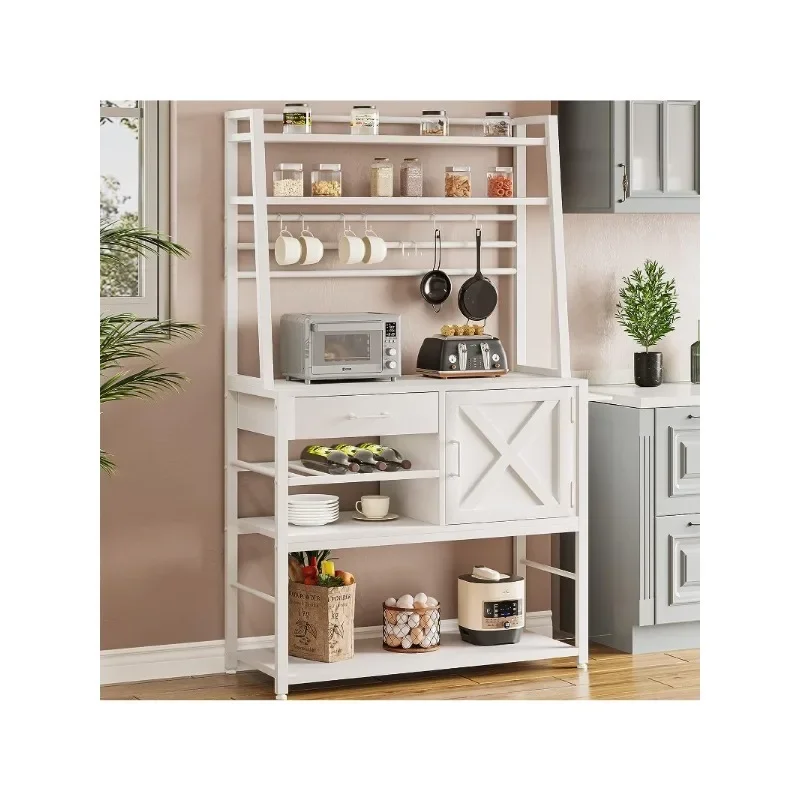 

Baker's Rack, Coffee Bar Cabinet, Farmhouse Microwave Stand , Storage Drawer , Bakers Racks for Kitchens with Storage, White