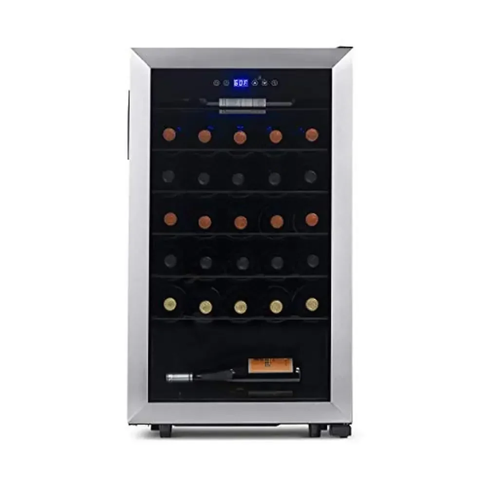 33 Bottle Compressor Wine Cooler Refrigerator Stainless Steel UV Glass Door Freestanding/Built-In Adjustable Shelves Perfect