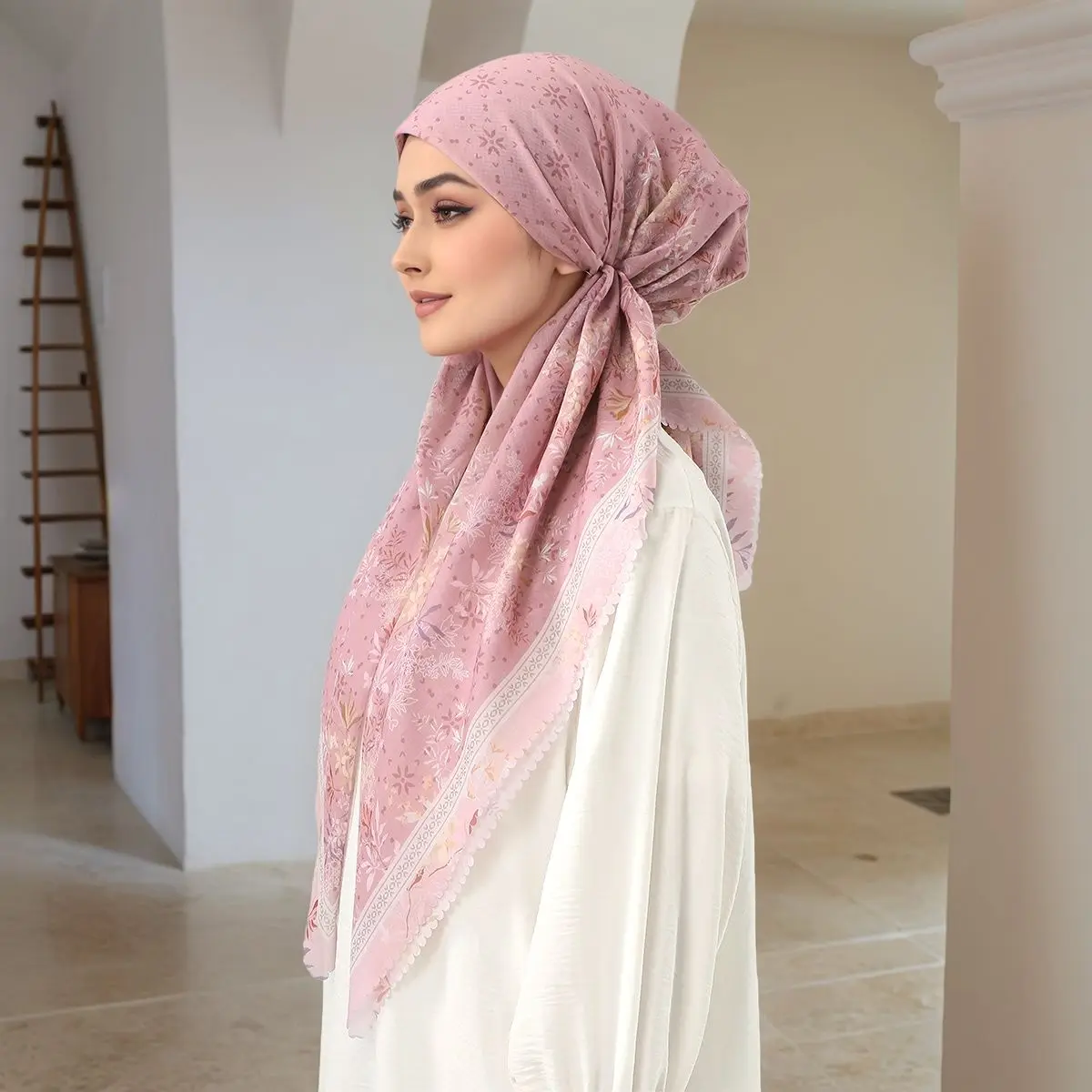 

﻿ Мусульманский длинный мгновенный хиджаб с принтом, повязка на голову, женская мягкая шляпа, женский модный шарф, исламский тюрбан с рюшами, бандана, повязка на голову