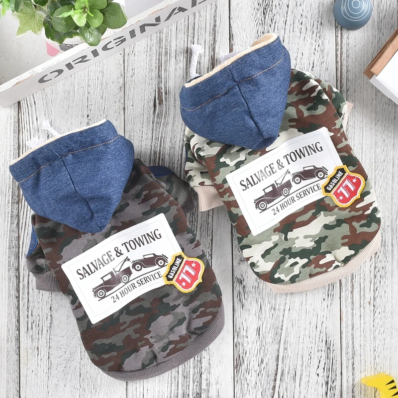 CamSolomon-Sweat-shirt pour chien avec chapeau en jean, sweat à capuche pour animal de compagnie, manteau chaud, XS, 4L, bouledogue français, petit, moyen chiot, en déclin, vêtements d'hiver