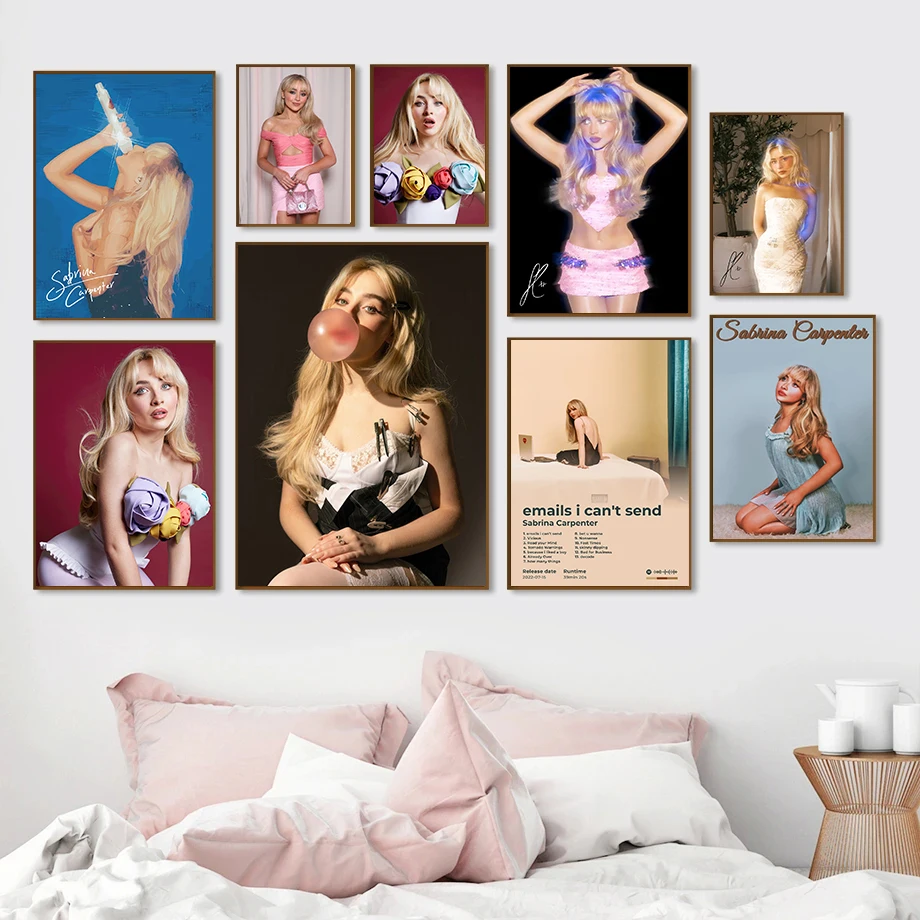 Popular Singer Sabrina Carpenter Signature Posters Album Music Modern Prints Canvas Wall Art Pictures Home Living Room Decor