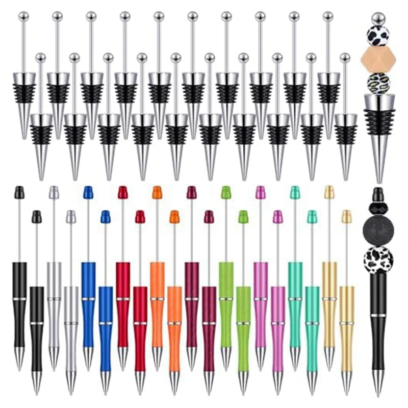 

40 Pcs Beaded Wine Bottle Stopper Reusable Wine Stoppers For Wine Bottles And Plastic Beadable Pens Kit