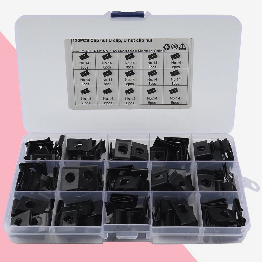 

120pcs U Nut Fasteners Manganese Steel Spire U Clip Panel Bumper Wire Cable Clips For Motorcycle Dashboard Body Fixing