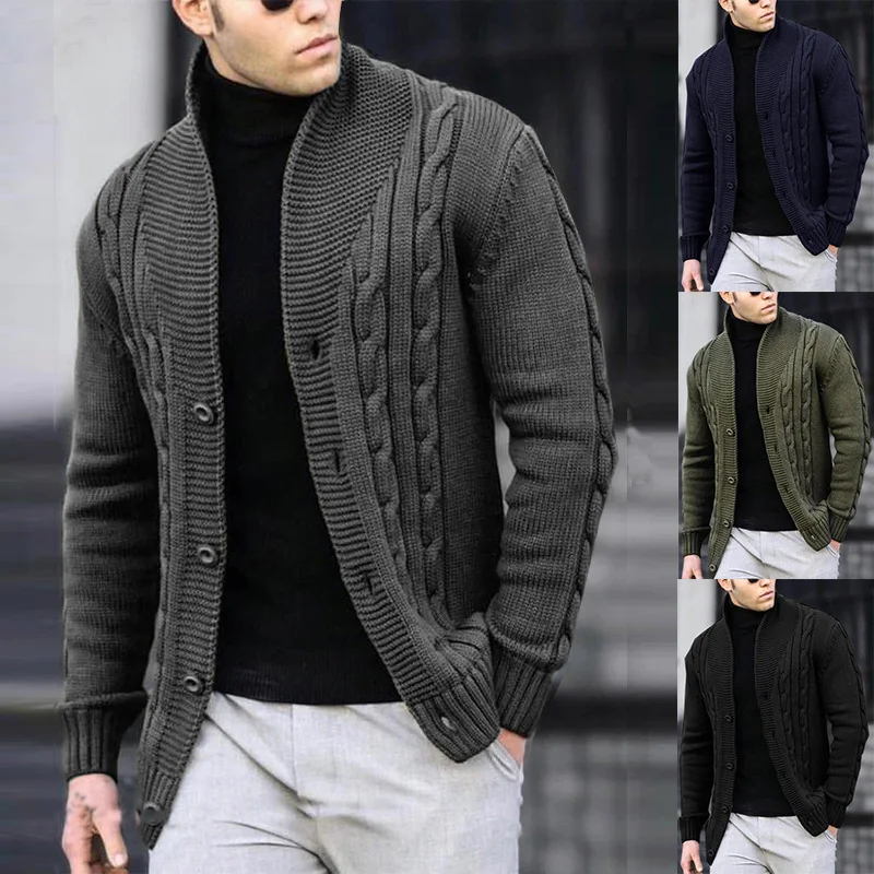 Men\'s Knitted Twist Cardigan Sweater, Long Sleeve, black Knit Jacket, Men\'s Coat, Casual Knitwear, Autumn, Winter Clothing, 2023