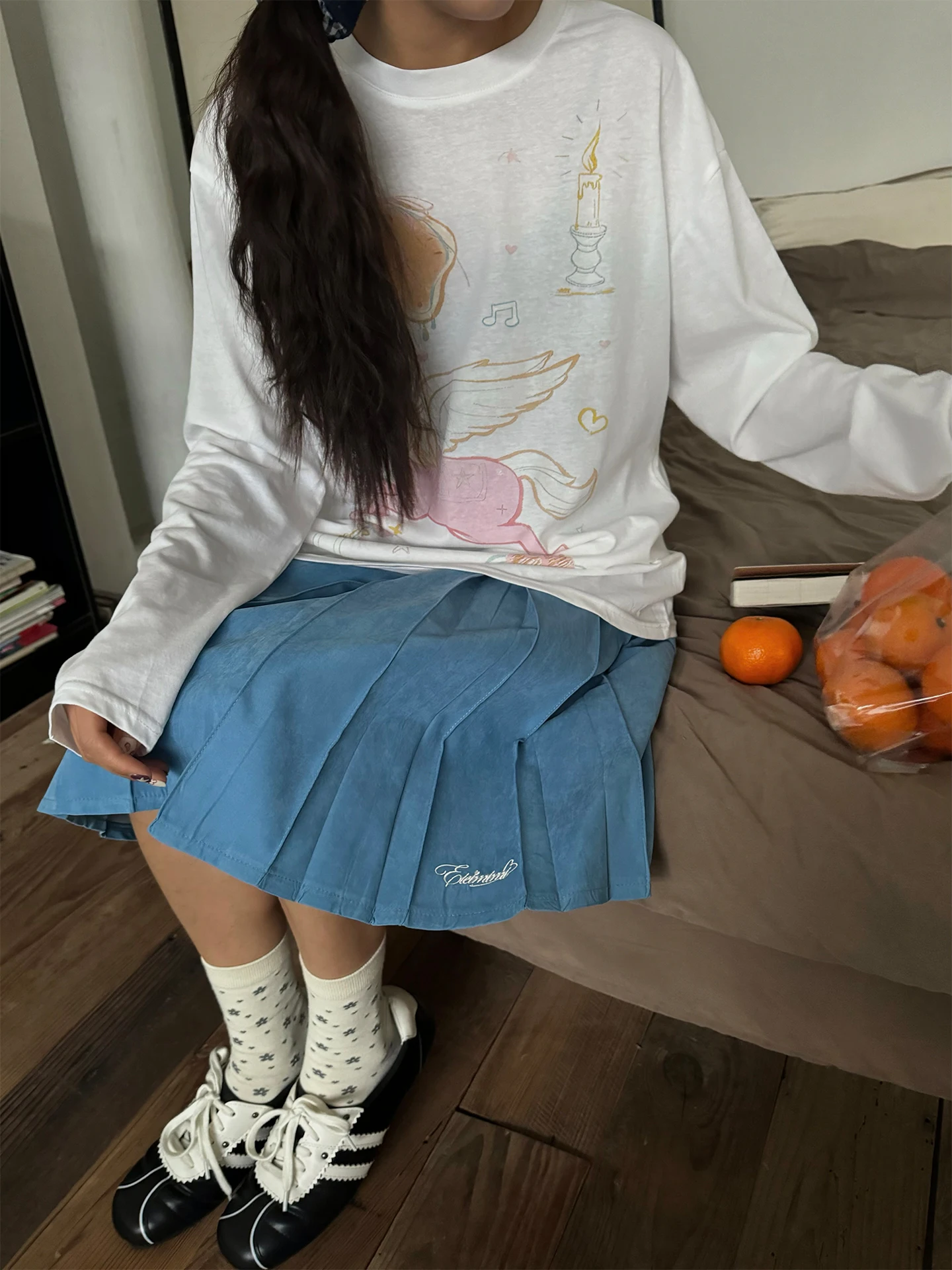 

Юбка NIDEBLA корейского стиля с высокой талией, А-силуэт, миди, женская, полностью плиссированная, утягивающая, с вышитыми буквами, из полиэфирного волокна