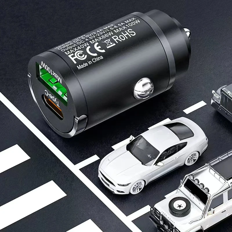 Caricabatteria da auto Mini Pull Ring da 100 W PD QC3.0 Adattatore per caricabatteria da telefono per auto USB tipo C a ricarica rapida per iPhone 15 Xiaomi Samsung Huawei