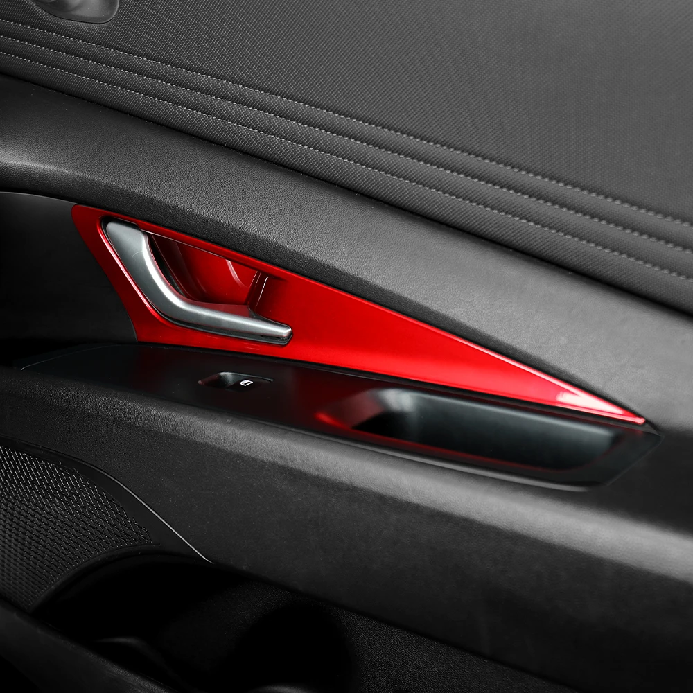 Red Carbon Fiber Car LHD/RHD 4pcs Inner Door Dowl Handle Panel Cover Trim Interior Mouldings For Hyundai Elantra CN7 / CN7 N