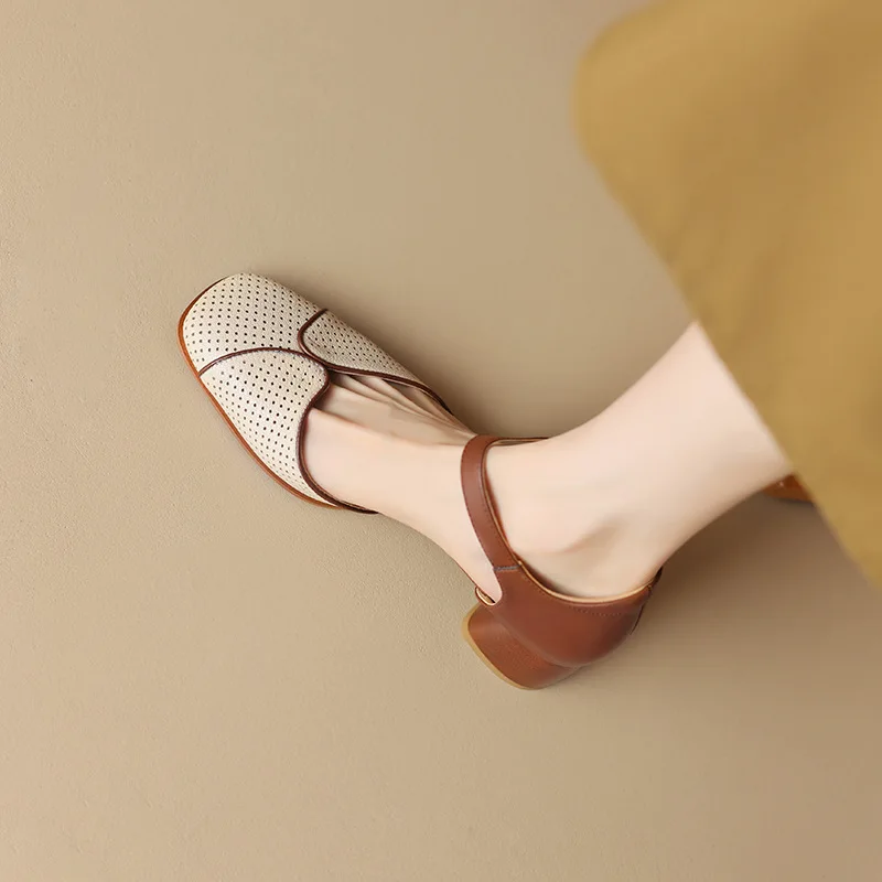 2024 New Square Head Collocation Color Baotou Sandals Women Summer Retro Casual Coarse Heels