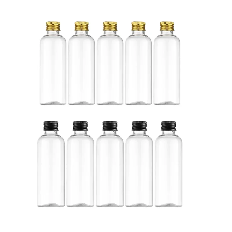 Bottiglia di plastica trasparente da 10 pezzi 5-500 ml con tappo a vite in alluminio Barattoli piccoli Contenitore cosmetico Kit da viaggio Bottiglie vuote riutilizzabili Barattoli