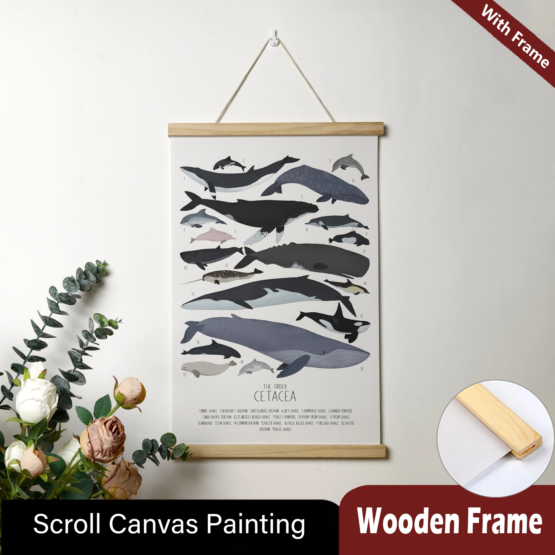 

Kids Educational Animal Cartoon Alphabet Wall Art Solid Wood Hanging Scroll Painting Cute Posters for Boys Bedroom Decoration