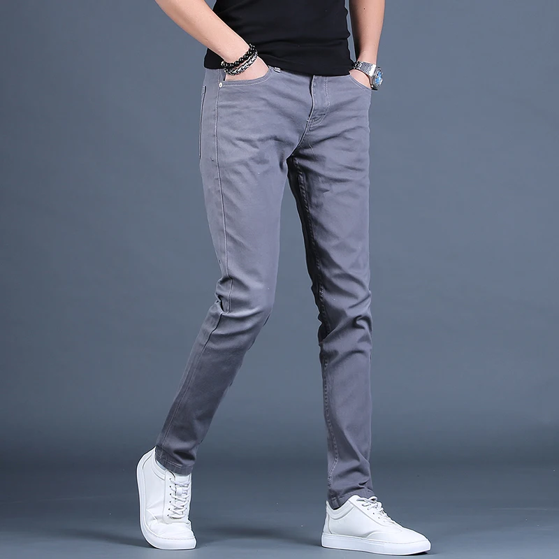 Cotton Slim Fit Black Jeans Men Solid Colors Casual Pants Outdoor Stretch Denim Trousers