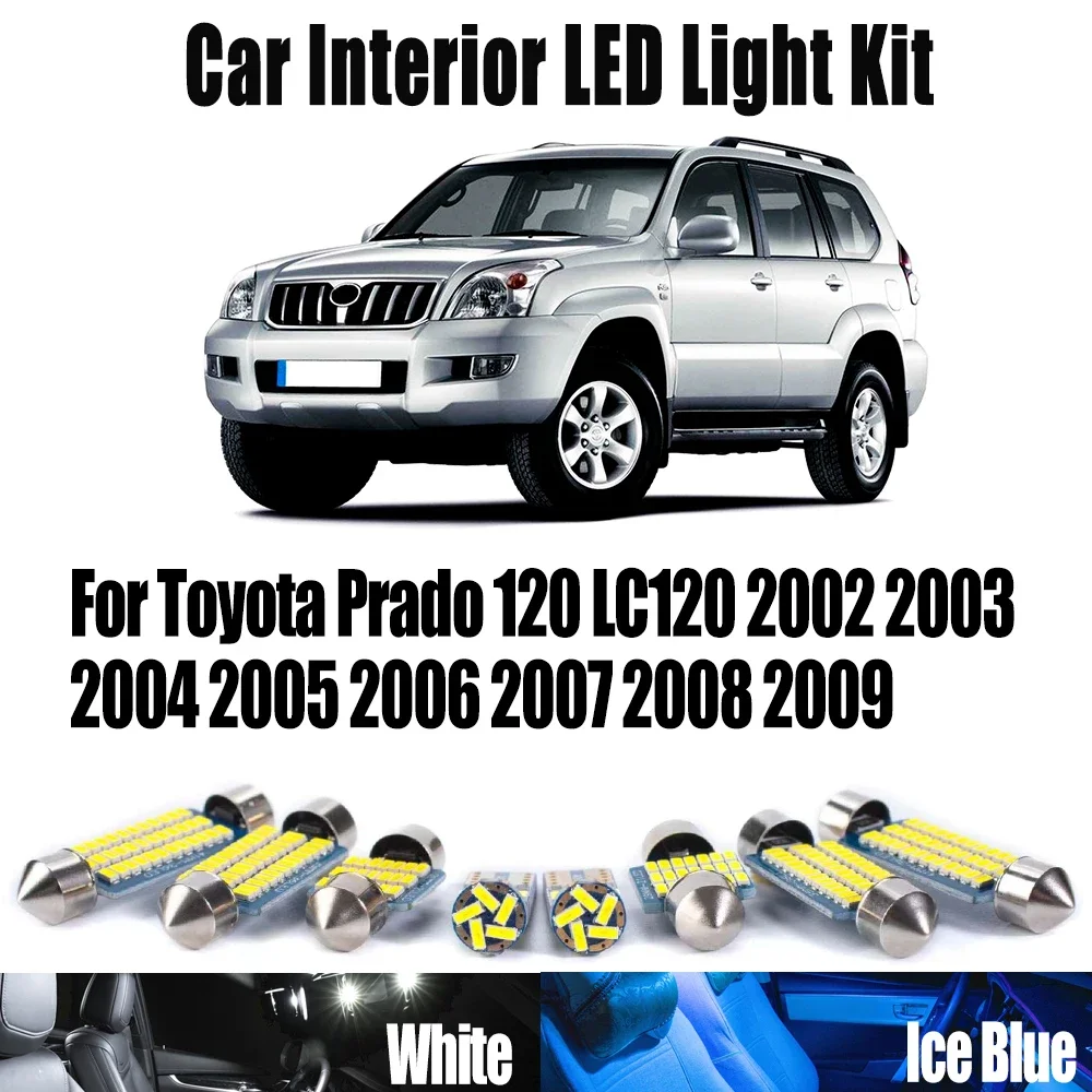 

17Pcs Canbus For Toyota Prado 120 LC120 2002-2004 2005 2006 2007 2008 2009 Interior Reading Light LED Map Dome Trunk Bulbs Kit