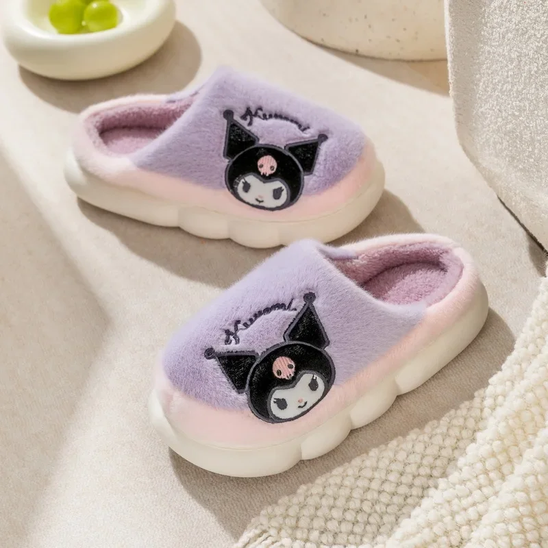 New Sanrio Kuromi Hello Kitty Keroppi Cotton Slippers Cartoon Plush Slippers Autumn Winter Keep Warm Cute Girly Heart Home Shoes