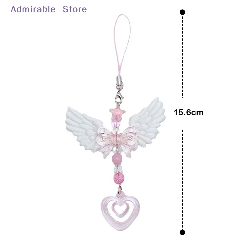 Fashion Lovely Wings Bow Heart Mobile Phone Pendant Chain Sweet Keychain for Girls Women Bags Decorative Accessories Gift