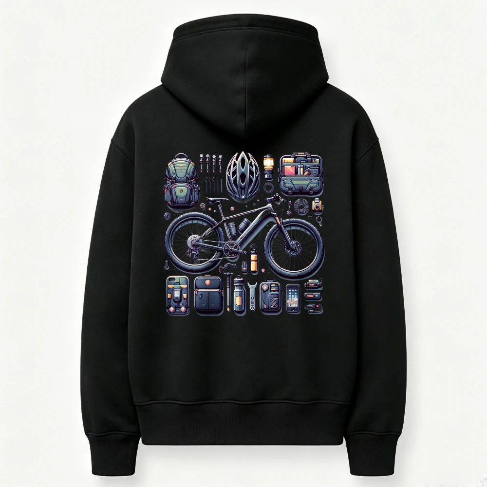 Mountain Bike Full Cycling Gear Set Graphic Hoodie MTB Helmet Backpack Tools Equipment Art Print Sweatshirt Biker Casual Tops