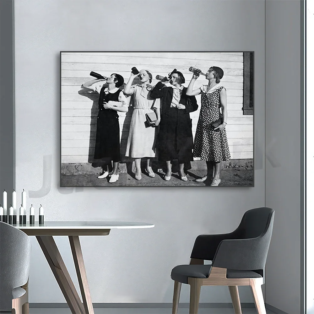 Vintage Flapper Girls Drinking Print, Roaring Twenties Vintage Style, 1925, Wall Art, Black and White Photo