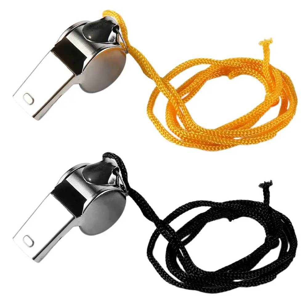 Team Sport Loud Metal Whistle with Rope Professional Stainless Steel Whistles Compact Smooth Referee Whistles Survival Sport