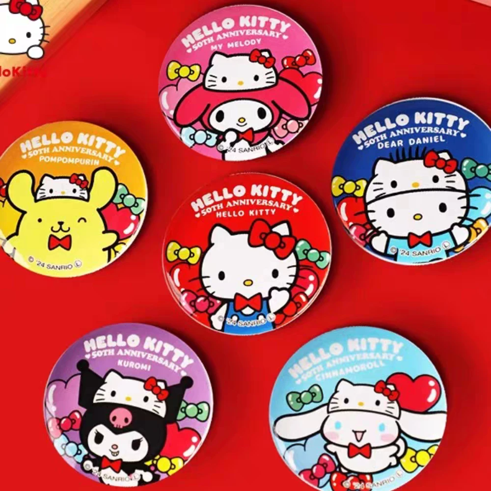 

Genuine Sanrio Hello Kitty Kuromi 50Th Anniversary Badge Cute Cartoon Melody Student Backpack Brooch Accessory Girls Gifts