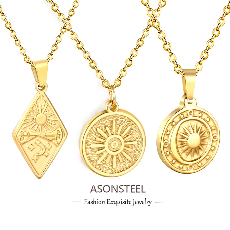 ASONSTEEL Vintage Sonnenblumen-Anhänger-Halsketten für Damen und Herren, Edelstahl, vergoldet, Schmuck, wasserdicht, Geschenk, Punk-Stil