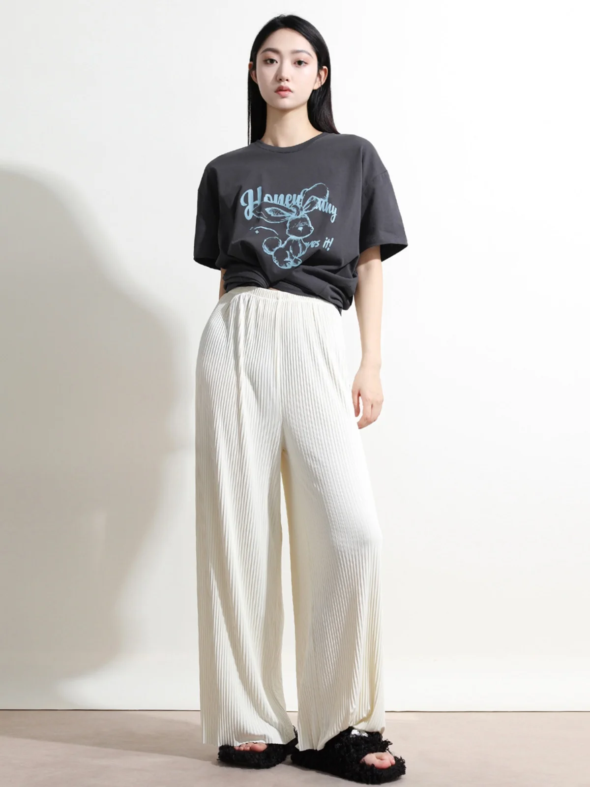 

Брюки Mulan 2023 летние из ледяного шелка, широкие, с эластичным поясом, плиссированные, свободного кроя, повседневные, уличные, с высокой талией, длинные