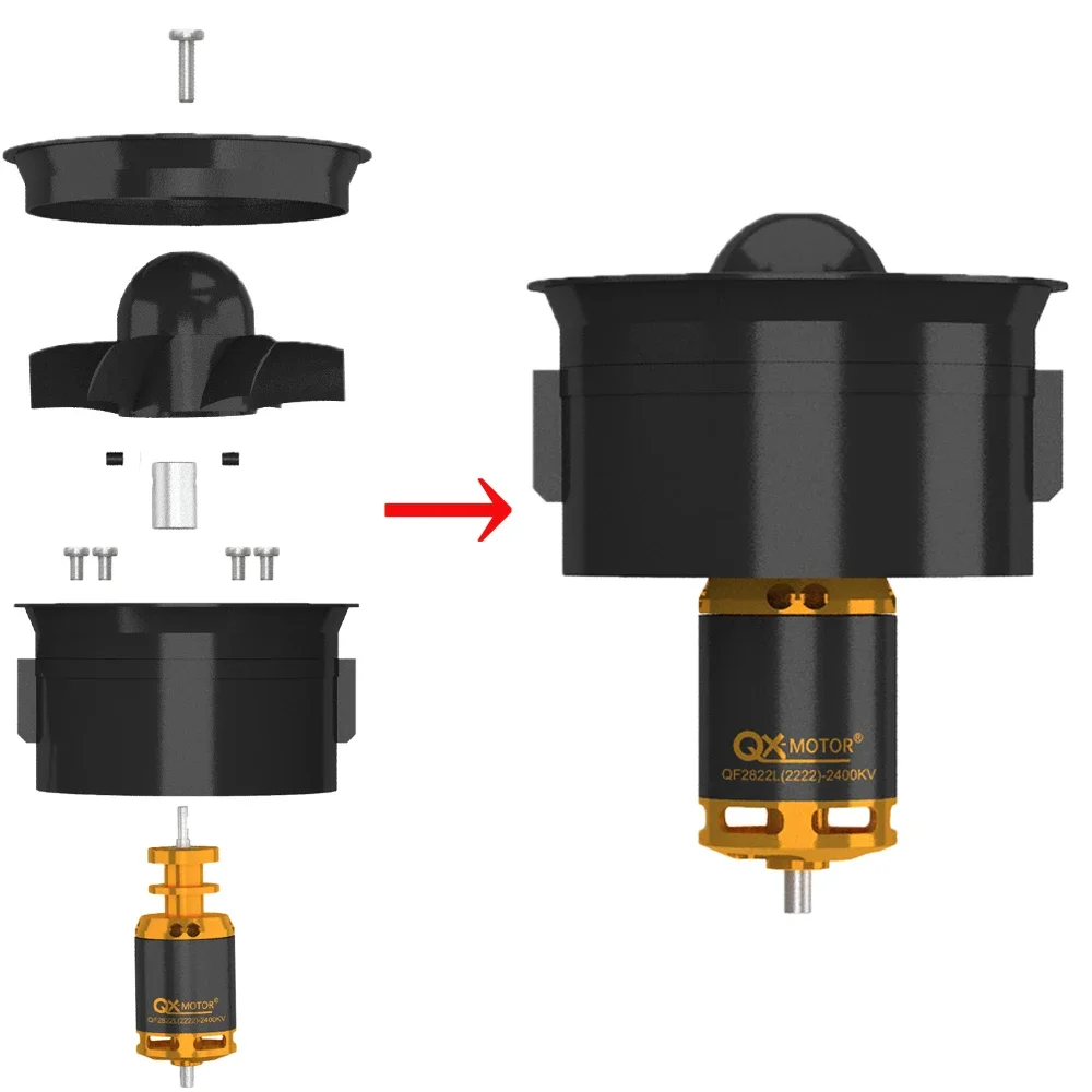 QX-MOTOR 장난감 비행기 부품, EDF QF2822, 2400KV 브러시리스 모터, 5 블레이드 덕트 선풍기, 40A 6S ESC를 사용한 64mm