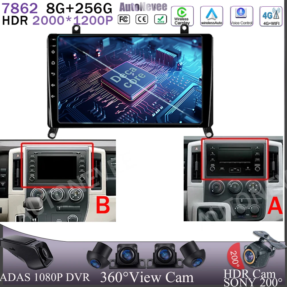 

For Toyota Hiace H300 VI GranAce I 2019 - 2022 Carplay Multimedia Player Android 13 Screen Head GPS Navigation 5G CPU HDR DVD