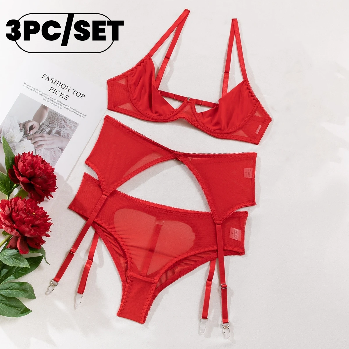 Sexiest Bras Sets Hot Erotic Sexy Costumes Temptation Lace Underwear Underwire Bra & Brief Garters Set Sexy Lingerie