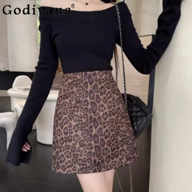 

Women Autumn Winter High Waist A-line Fashion Leopard Print Skirt Personalized Versatile Age-reducing Korean Sexy Short Skirts