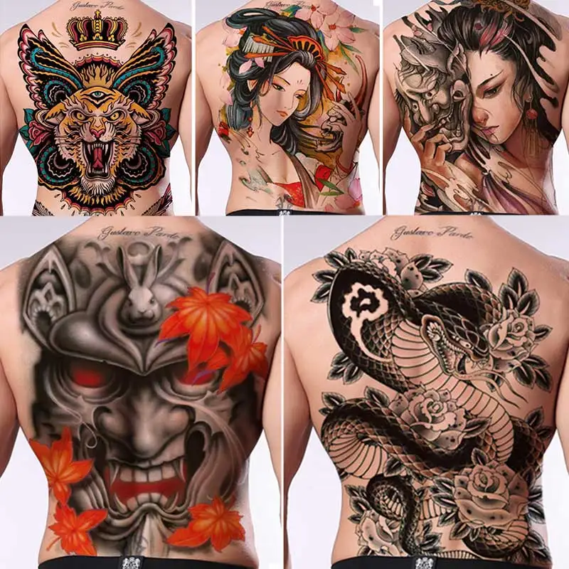 Full Back Large Temporary Tattoo Sticker Men\'s Lion King Snake Dragon Ganesha Tiger Body Woman Waterproof Fake Tattoo Art