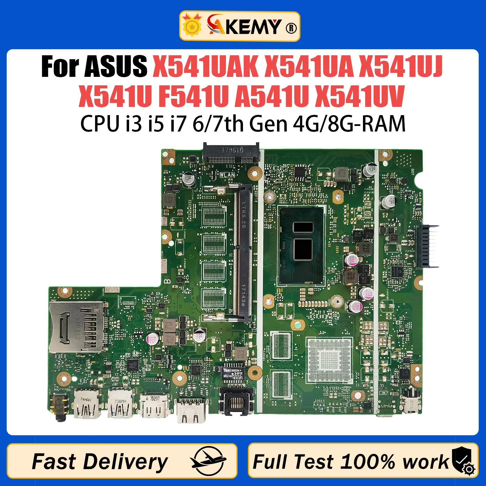 

X541UAK Mainboard For ASUS X541UJ X541UA X541U F541U A541U X541UV Laptop Motherboard CPU I3 I5 I7 6th/7th Gen 0G/4G/8G-RAM