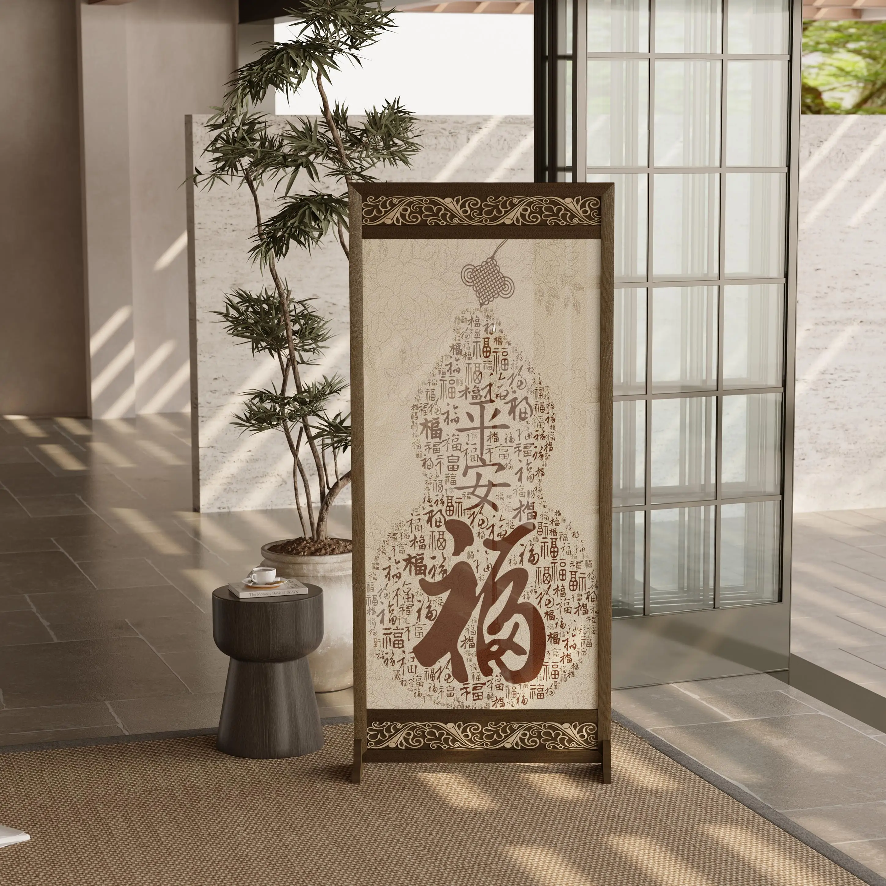 New Chinese screen partition indoor block entrance entrance modern simple solid wood mobile seat screen can be customized
