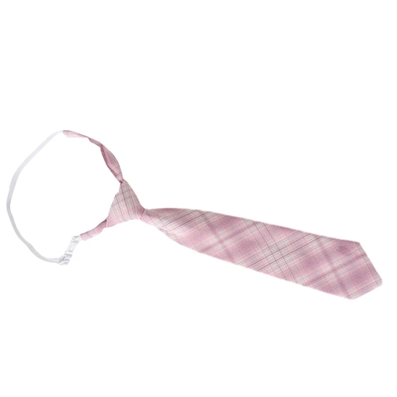 

JK Girl Sweet Pink Checkered Pre-Tied Tie Polyester Silk Necktie Japanese College School Uniform Bowknot Bowtie Neckwear