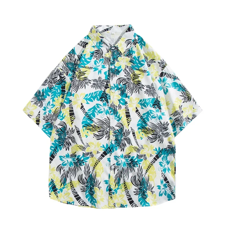

Summer Men's Hawaiian Retro Short Sleeve Flower Shirt Loose Casual Handsome Travel Beach Vacation Half Sleeve Floral Shirt Coat