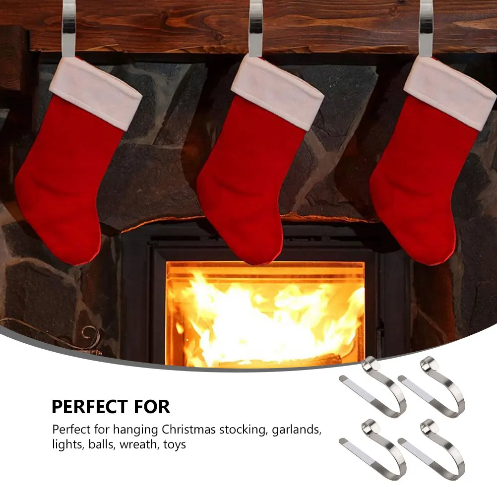 

4 Pcs Metal Hanger Holiday Hooks Christmas Sock Holder Pendant Festive Atmosphere Stockings Zinc Alloy