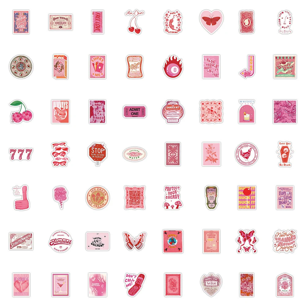 10/30/63pcs Pink Vintage INS Style Aesthetic Cartoon Cute Stickers DIY Laptop Phone Scrapbook Diary Decoration Sticker Kids Toys