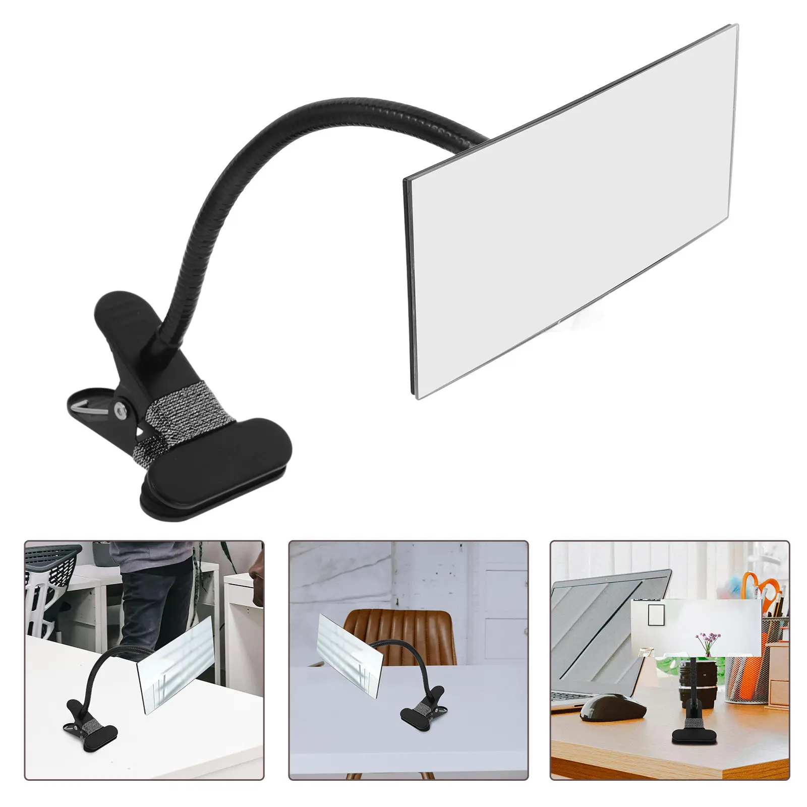 Clip on Convex Mirror Black for Computer Monitor Desk Office Adjustable Angle Hd Rear View Security Enhancement