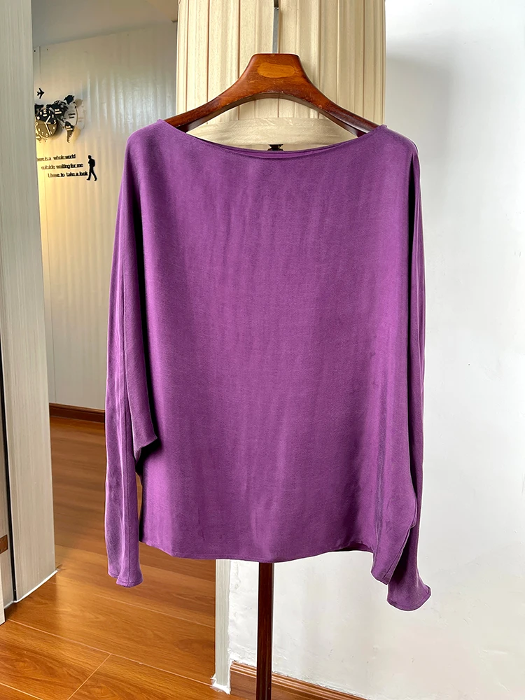 

Ele Vintage Waed Copper Ammonia Silk Loose Comfortable Batwing Sve Top Women Spring Summer Thin Drapey