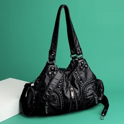 Bolso de hombro de cuero Pu con remaches para mujer, bolso de mano Vintage, gótico, Punk, diseñador de moda, gran capacidad, bolso de motocicleta, negro, Y2k