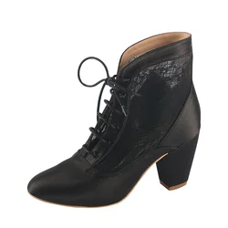 Venus lure Customized Chunky Heel Black Wedding Boots for Women Lace-up Evening Formal Party Dressy Shoes Boots