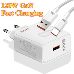 GaN USB Charger Fast Charging 120W Quick Charge QC3.0 Type C Cable Mobile Phone Wall Adapter for Huawei Samsung Xiaomi Oneplus