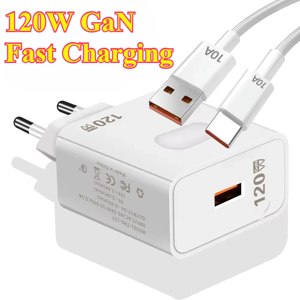 Ładowarka USB GaN Szybkie ładowanie 120 W Kabel Quick Charge QC3.0 typu C Zasilacz ścienny do telefonu komórkowego Huawei Samsung Xiaomi Oneplus