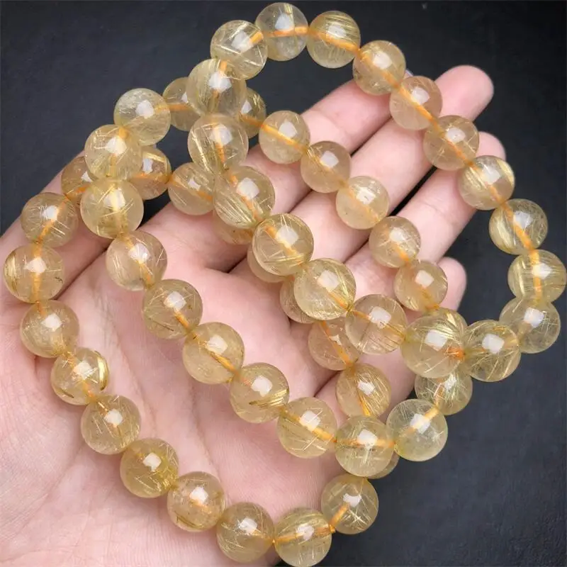 10.5MM Natural Golden Rutilated Quartz Bracelet Healing Visuddhi Chakra Stress Relief Reiki Yoga Energy Holiday Gifts 1PCS