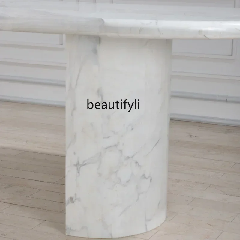 A32 French marble large white dining table cream style retro simple Nordic oval dining table