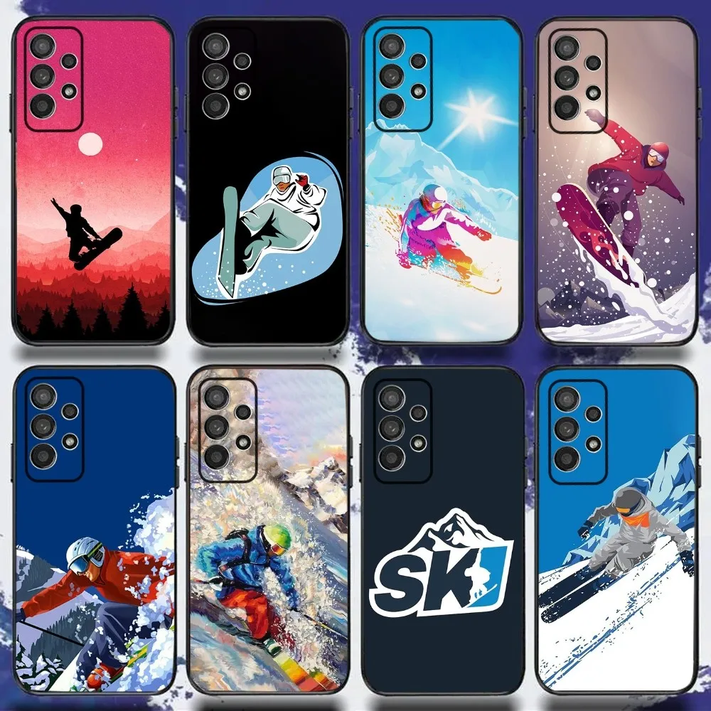 Skiing Snow Snowboard Ski Phone Case For Samsung S24,S21,S22,S23,S30,Ultra,S20,Plus,Fe,Lite,Note,10,9,5G Black Soft Cover