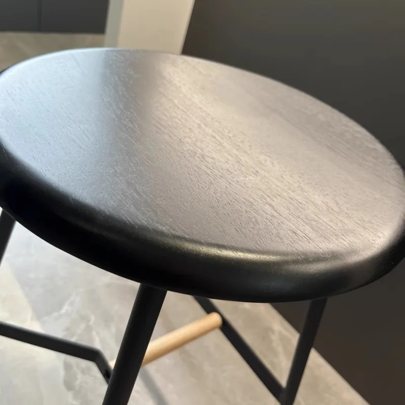 

Industrial Japanese Bar Stool Matte Black Iron Frame & Solid Oak Seat, Modern Minimalist Counter Stool for Home Kitchen Islands