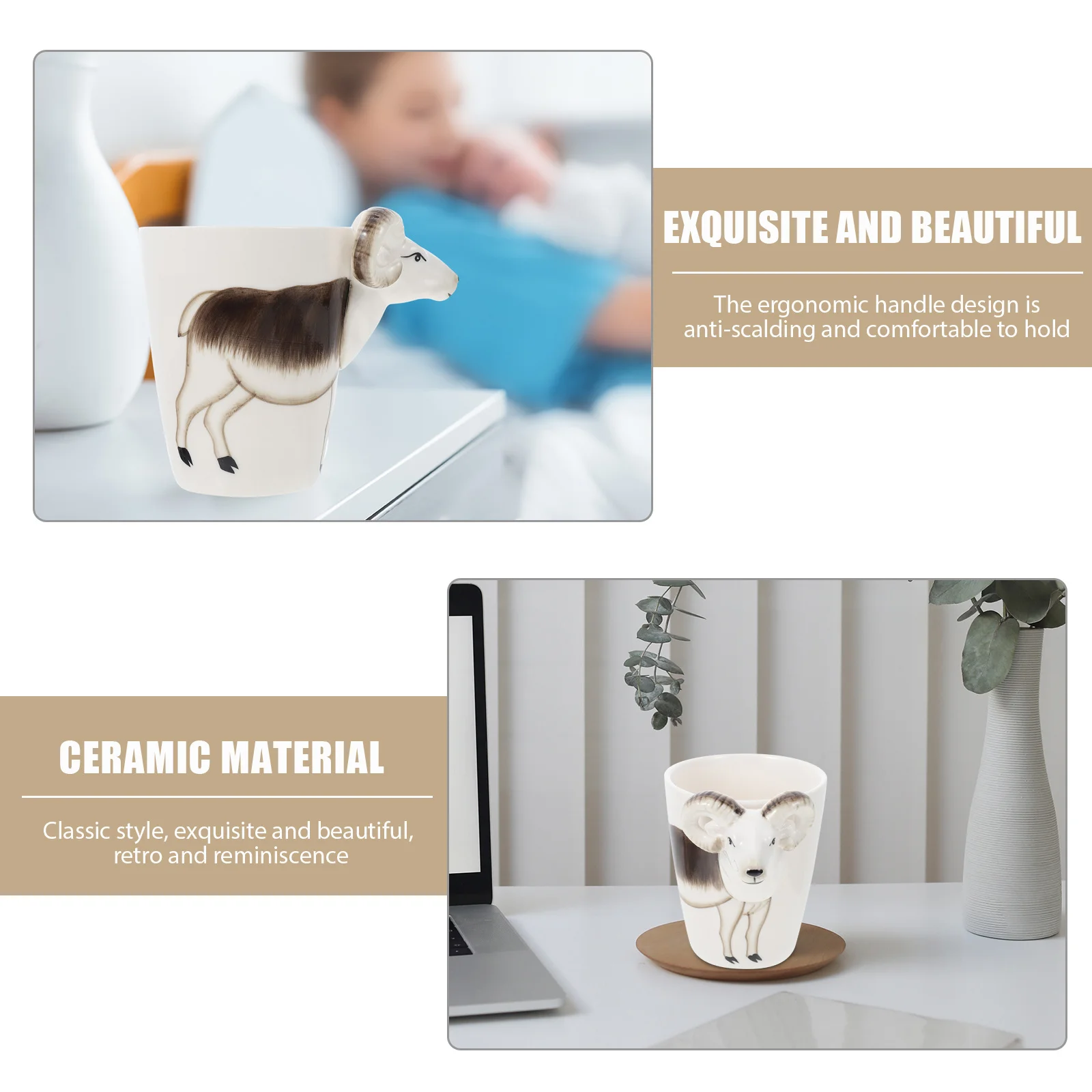 

Goat Ceramic Cup Smooth Edges Comfortable Hand Feeling Creative Coffee Mug Drink Cup Festival Gift Festival Gift