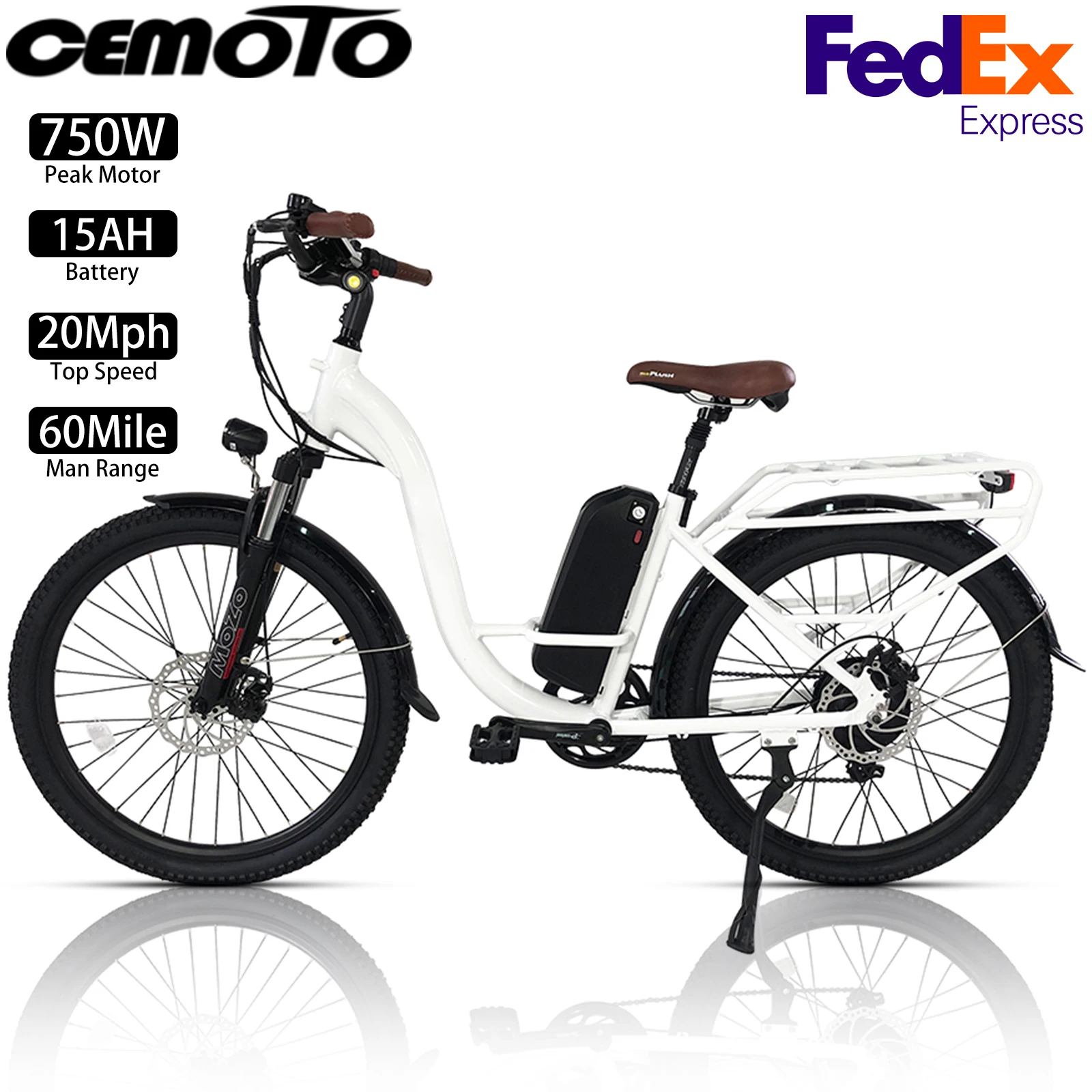 

Электрический велосипед 750 Вт, 20 миль в час, 60 миль, городской пригородный электрический велосипед 26 дюймов, 48 В, 15 Ач, максимальный диапазон 300 фас