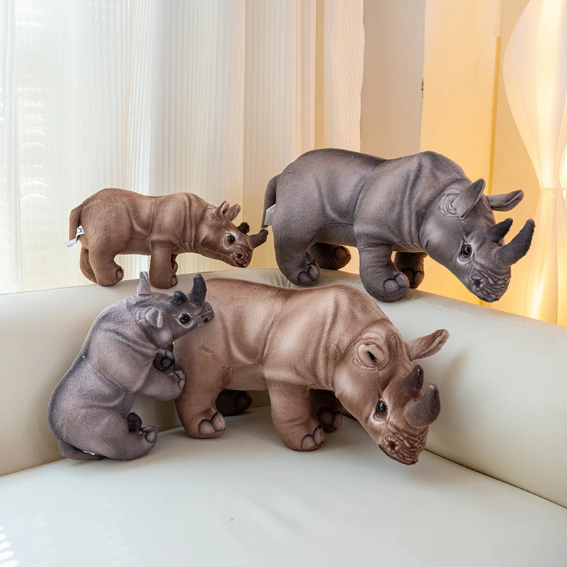 Simulation Cute Realistic Rhinoceros Plush Toys Soft Stuffed Animal Kawaii Rhino Doll Baby Sleeping Pillow for Kids Gifts Decor