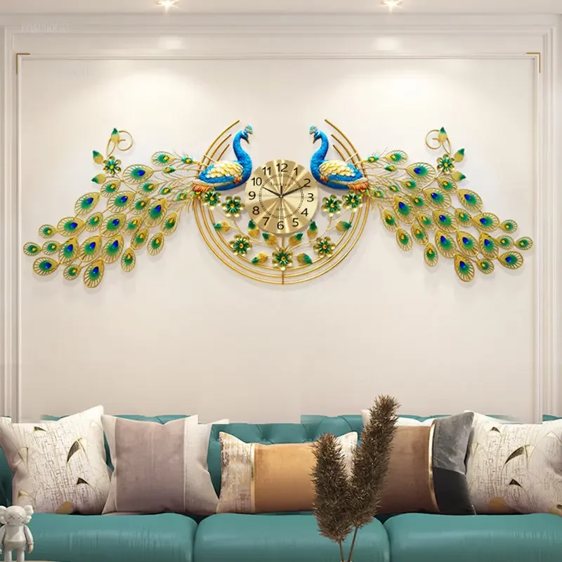 European Peacock Wall Clocks Modern Living Room Atmospheric Wall Home Decoration  Luxury Porch Background Mute Wall Clocks