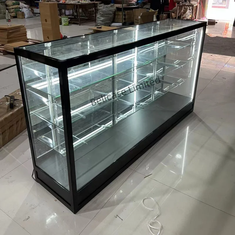 2025 customized.70 inch heavy capacity grocery shop glass cabinet with LED light showcase retail store furniture di